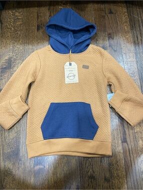 Weatherproof Hooded Pullover Sweater in Tan and Navy size 7